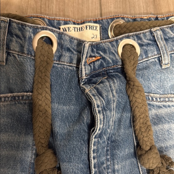 Free People Moxie Barrel Leg Blue Patchwork Jeans - Picture 5 of 8